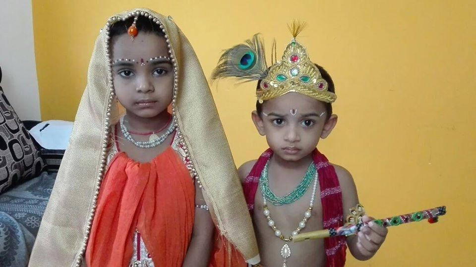 Children are presenting as a Lord Krishna & Radha 